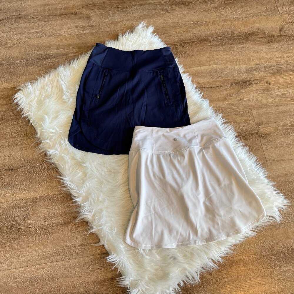 TWO ATHLETA Fairway Golf Skort 16" Size XS - Blue & White
